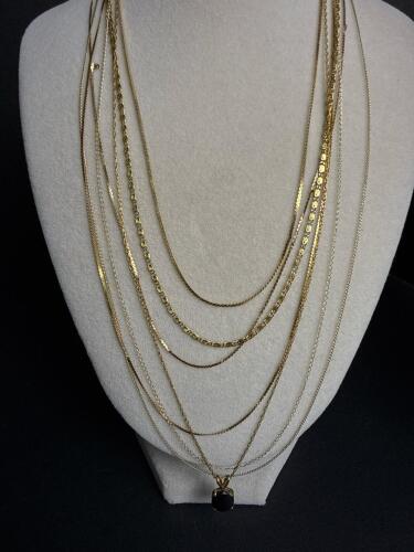 Assorted Gold Necklaces with Black Stone Pendant, 10K & 14K, 10.3g Total Weight