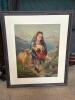 15" x 18" Antique 1889 Chromolithograph Print, Girl with Lamb