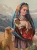 15" x 18" Antique 1889 Chromolithograph Print, Girl with Lamb - 2