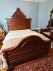 Antique Victorian Wooden Bed Frame with Ornate Carved Headboard
