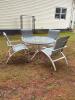 Round Glass Patio Dining Table Set with 4 Mesh Sling Chairs