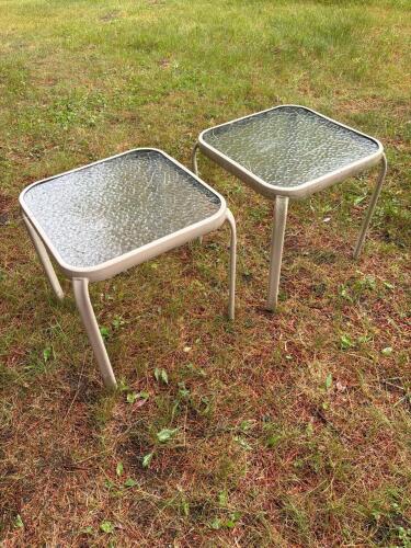 Set of 2 Square Outdoor Glass Top Side Tables