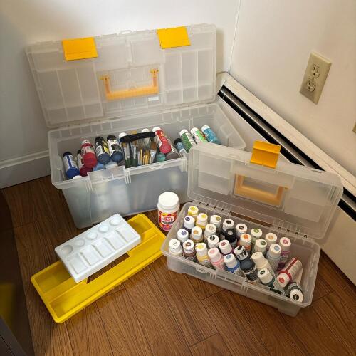Rimax Art Organizer Boxes with Over 30 Acrylic Paints, Brushes, & Palettes