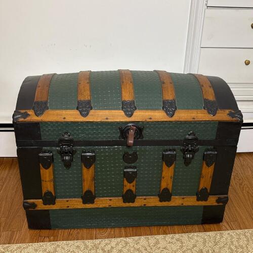 Vintage Domed Steamer Trunk with Fabric Lining