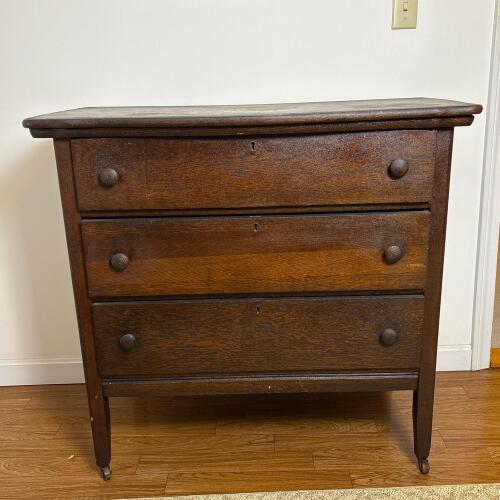 Vintage Wooden 3-Drawer Dresser with Dovetail Joints and Casters