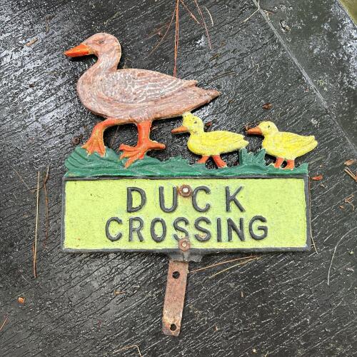Metal "Duck Crossing" Lawn Sign, Multicolor with Ducklings & Stake