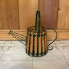 Decorative Wood and Green Metal Watering Can Planter