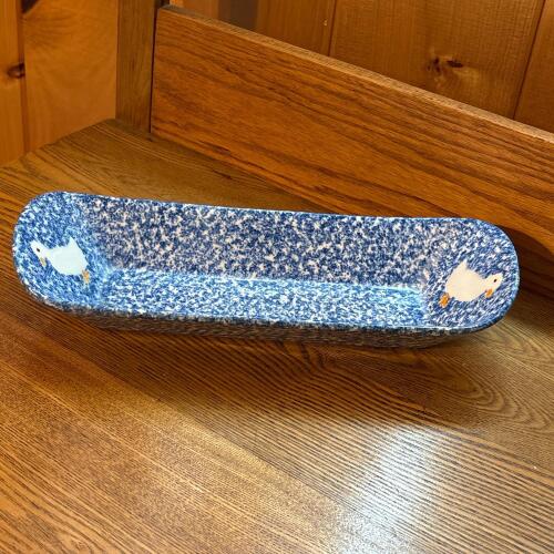 Blue Speckled Ceramic Loaf Pan with Duck Motif
