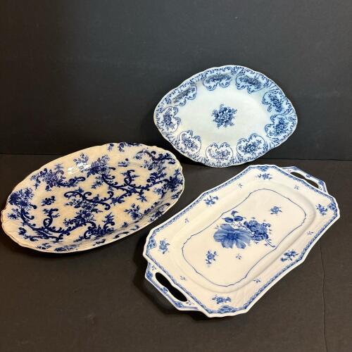 Trio of Vintage Blue-and-White Serving Platters - Upper Hanley, Mercer, and Andrea by Sadek