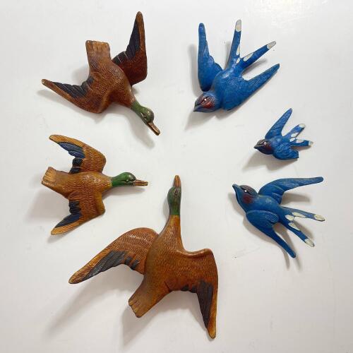 Vintage Bird Wall Plaques Set &ndash; 3 Ducks, 3 Swallows