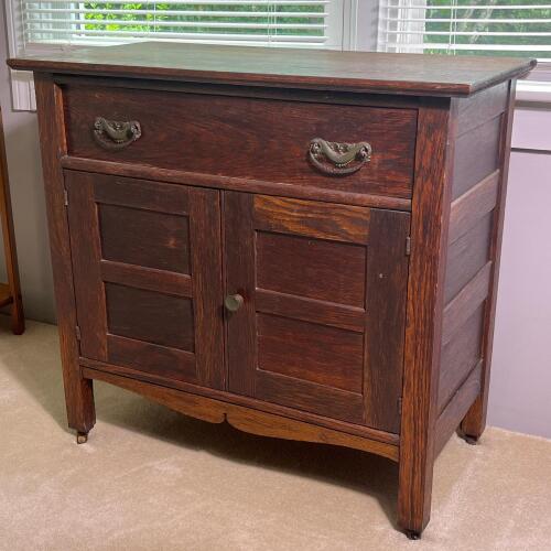 Antique Oak Washstand with Drawer and Cabinet Doors