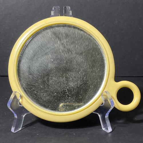 Vintage Round Yellow Celluloid Vanity Hand Mirror