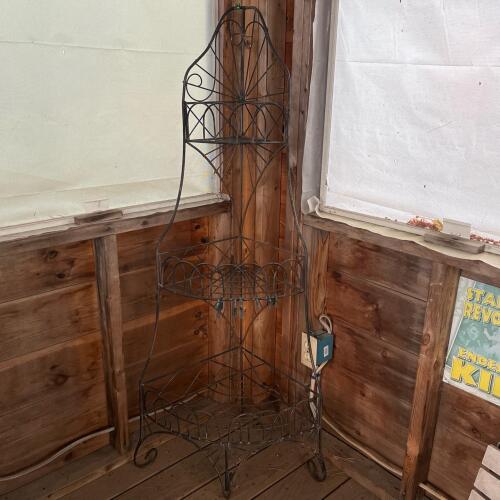 Black Wrought Iron 3-Tier Corner Plant Stand with Decorative Scrollwork