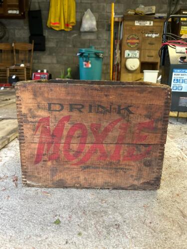 Vintage "Drink Moxie" Wooden Soda Crate, Boston MA, with Dovetail Joints