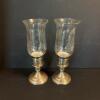 Pair of International Sterling Hurricane Candle Holders with Etched Glass Shades