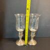 Pair of International Sterling Hurricane Candle Holders with Etched Glass Shades - 9