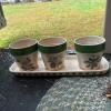 Set of 3 Ceramic Herb Pots with Tray & Floral Design