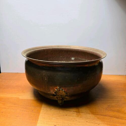 Vintage Decorative Jardini&egrave;re 12.5" Brass Planter Pot with Ornate Feet
