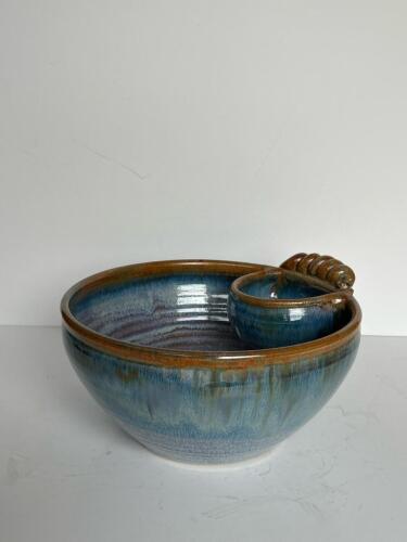 Sunset Canyon Pottery Stoneware Chip and Dip Bowl, Blue/Brown Drip Glaze