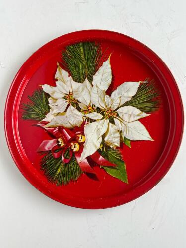 Vintage Red Metal Holiday Serving Trays