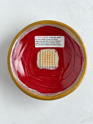 Handmade Ceramic Garlic Grater Plate - Red, Signed