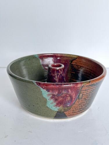 Handmade Hickory Flat Pottery Roll Baker, Multicolor Glaze