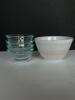 Pyrex Mixing Bowl Set:1 Pink Stripe Bowl & 4 Clear Cups