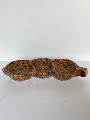 Acacia Wood Three-Compartment Serving Tray, Made in Thailand