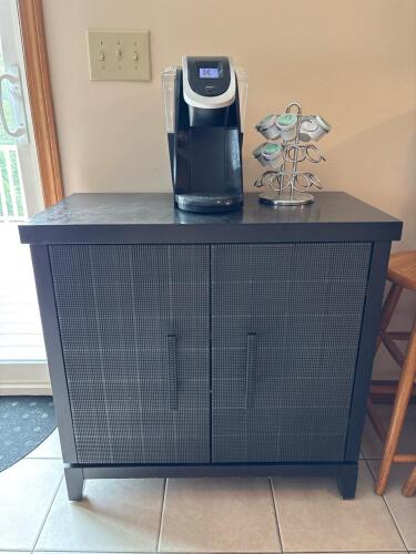 Black Kitchen Buffet Cabinet with Contents