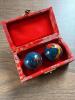 Blue Cloisonn&eacute; Dragon Baoding Balls with Red Brocade Case