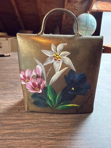Hand-Painted Swiss Cowbell from Lucerne with Floral Motif