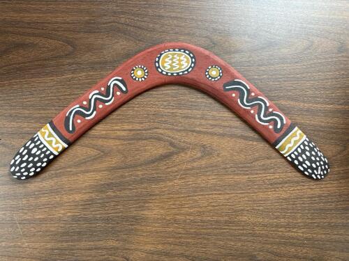 Hand-Painted Aboriginal-Style Wooden Returning Boomerang