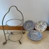 Spode Penny Lane Honeywall Light Plates and Bowl with Three-Tier Metal Stand