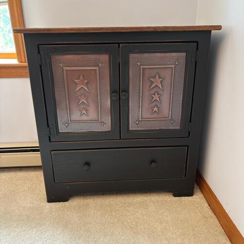 Primitive Style Freestanding Cabinet with Punched Tin Panels - Contents Not Included