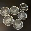 Set of Six Clear Glass Coasters - Etched Bird Motif - 4