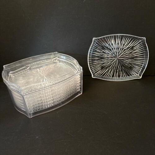 Vintage Clear Plastic Snack Plate Set of Eight with Storage Box