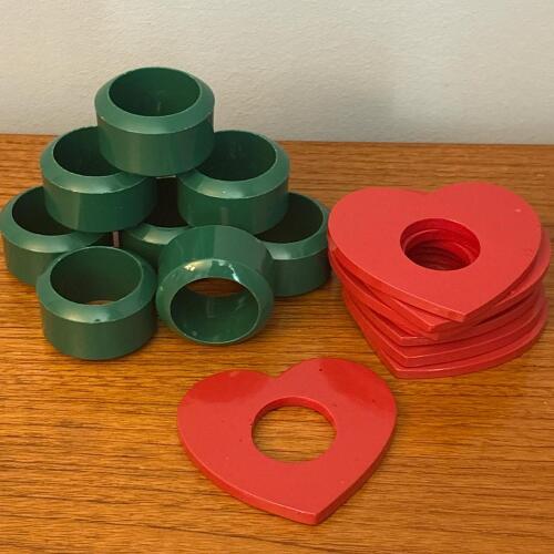 Napkin Ring Sixteen Piece Lot - Red Hearts and Green Round