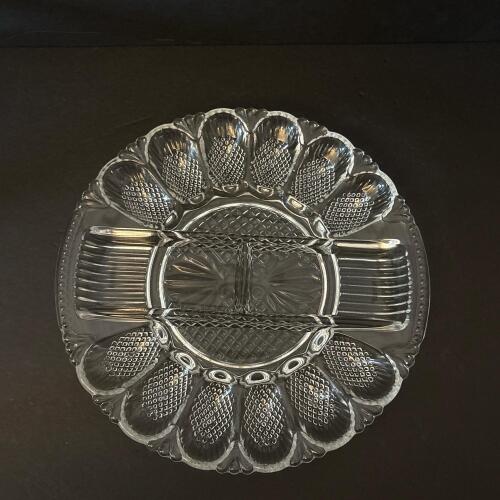 Clear Pressed Glass Deviled Egg Plate