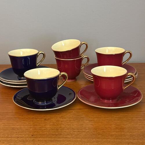 Vintage Steubenville Pottery Demitasse Cup and Saucer Set &ndash; Six Cups and Eight Saucers