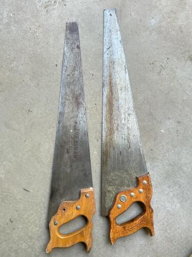 Vintage TOWNSMAN & Master Mechanic 26" Crosscut Hand Saws with Wooden Handles