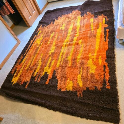 Vintage Shag Area Rug, Abstract Brown/Orange/Yellow