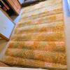 Large Shag Area Rug, 6'4" x 9'4", Mustard Yellow/Orange/Green Retro Pattern, High-Pile Fringe