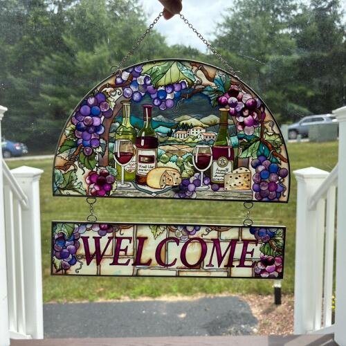 AMIA Hand-Painted Stained Glass Welcome Panel with Vineyard Design