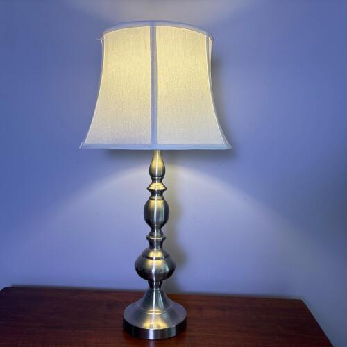Brushed Metal Table Lamp with White Fabric Shade