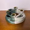 Handmade Ceramic 4-Arm Candle Holder with Green & White Glaze, Signed