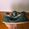 Handmade Ceramic 4-Arm Candle Holder with Green & White Glaze, Signed - 4