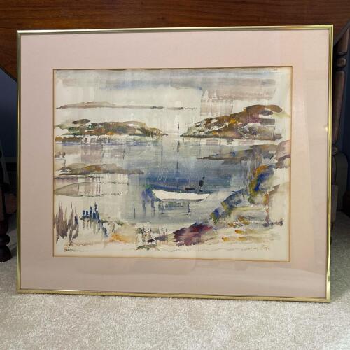 23"x20" Framed Bermuda Harbor Scene Watercolor