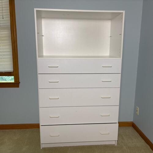 Techline White Dresser & Bookcase Combo with 5 Drawers and Adjustable Shelving