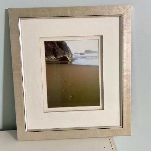 17"x19" Burke's Coastal View Framed Wall Art of Footprints on Beach