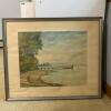 25"x21" Watercolor Lakeside Landscape Wall Art, Signed H. Rohrer